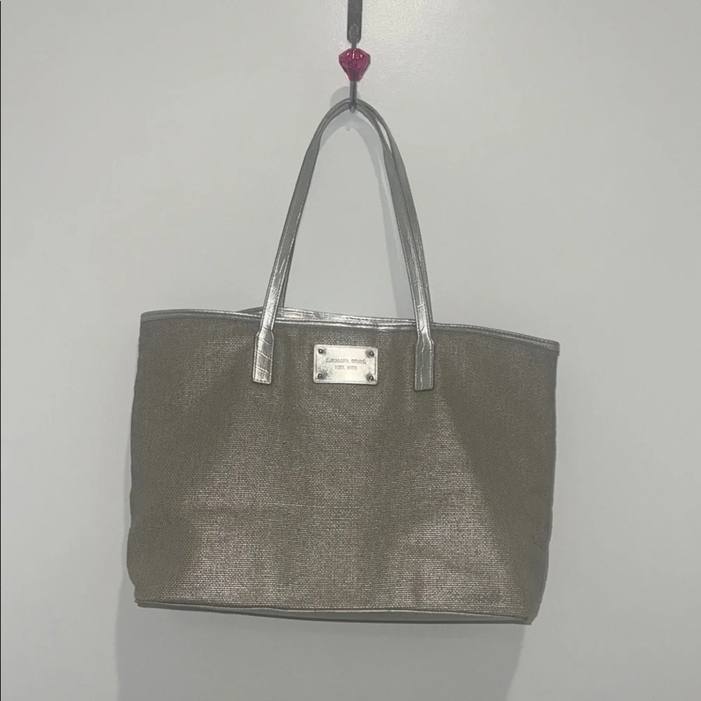 Michael Kors Metallic Taupe Tote Bag with Silver Trim - Picture 3 of 10
